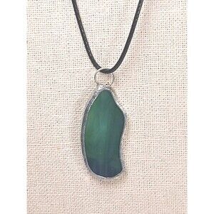 Vintage Glass Green & Blue Sea Glass  Sterling Silver  Dangle Pendant Handmade